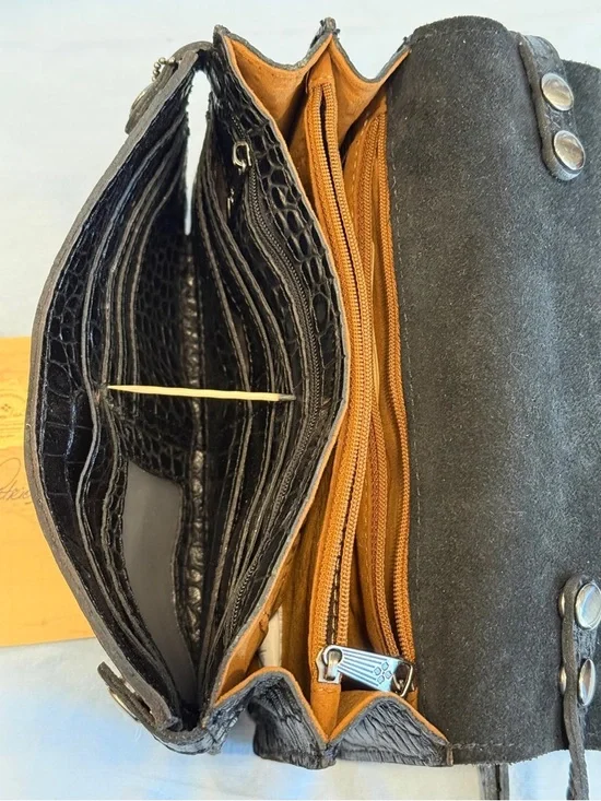 Patricia Nash Black Croc-Embossed Cross Accent Crossbody Bag - Picture 3 of 6